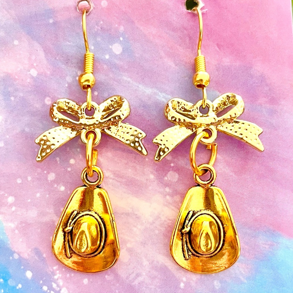 Gold Cowboy Hat Earrings